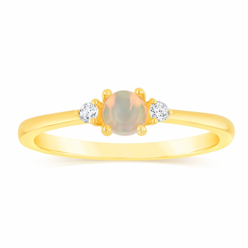 0.17 Carat Opal and Diamond Ring in 9ct Yellow Gold