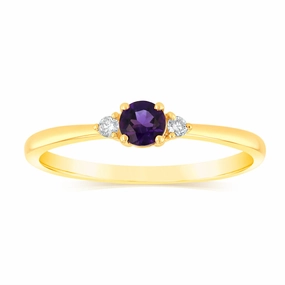 0.23 Carat Amethyst and Diamond Ring in 9ct Yellow Gold