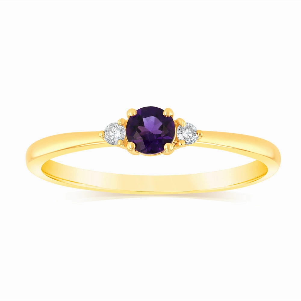 0.23 Carat Amethyst and Diamond Ring in 9ct Yellow Gold