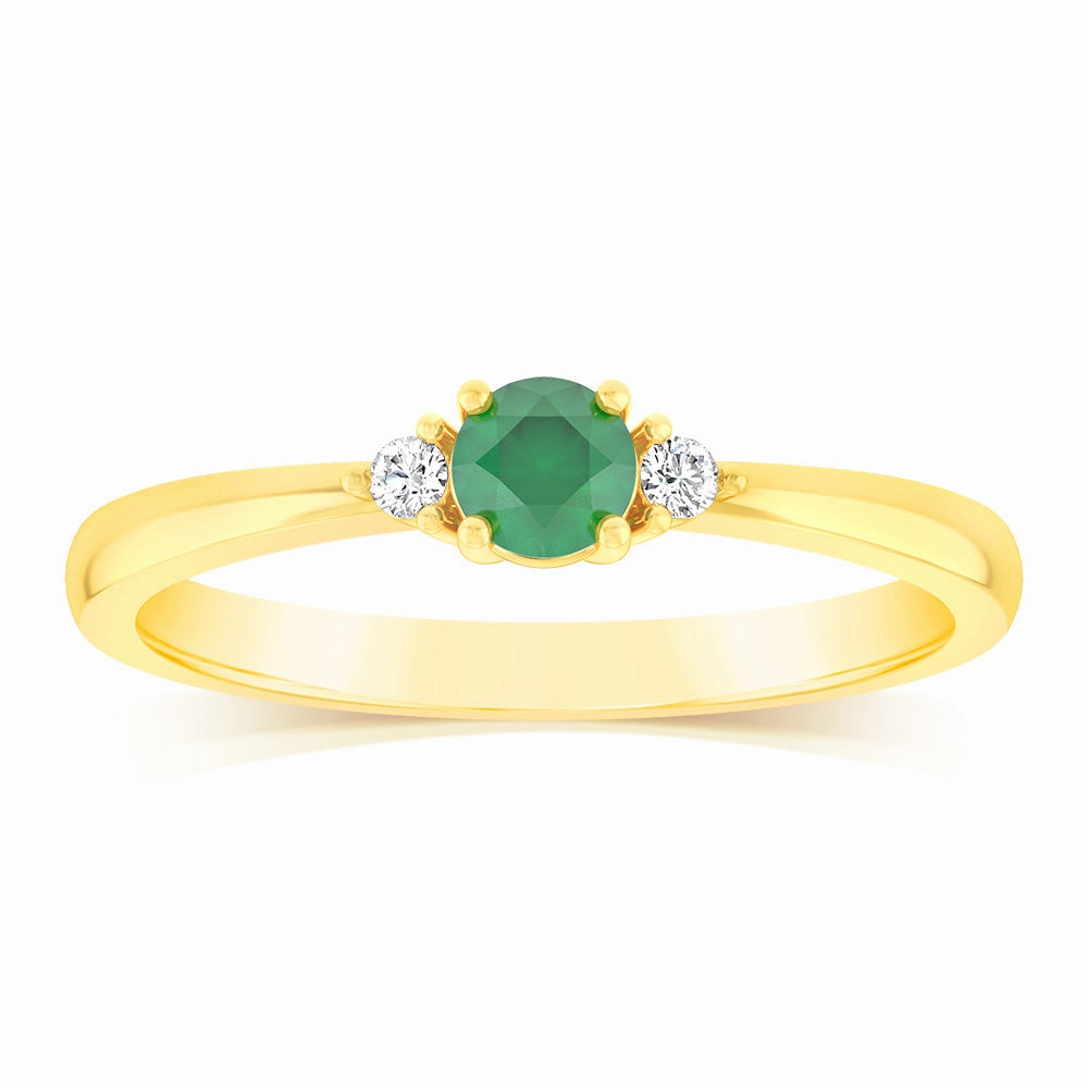 0.24 Carat Created Emerald and Diamond Ring in 9ct Yellow Gold