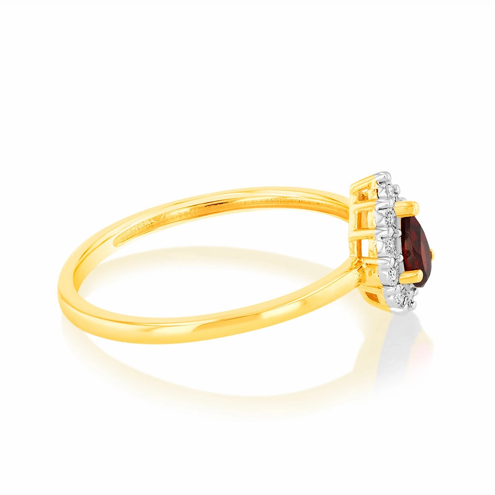 0.27 Carat Red Garnet and Diamond Ring in 9ct Yellow Gold