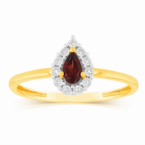 0.27 Carat Red Garnet and Diamond Ring in 9ct Yellow Gold