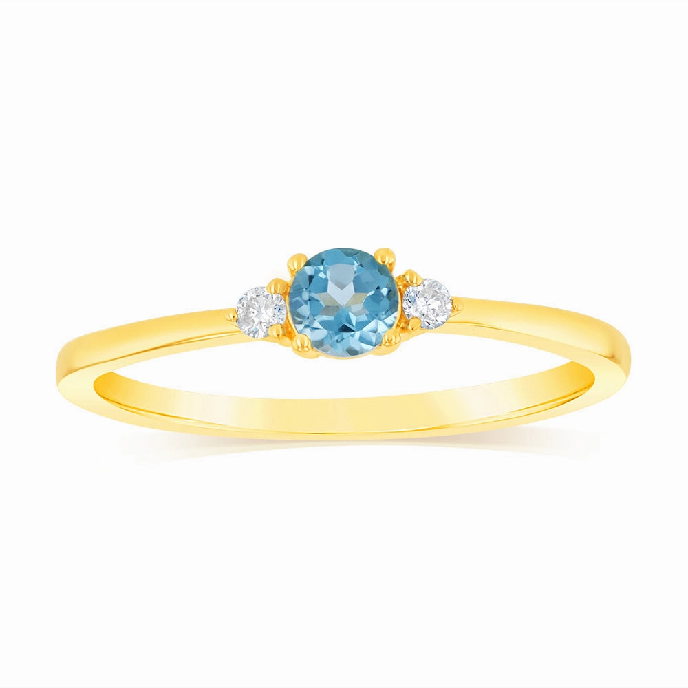 0.30 Carat Blue Topaz and Diamond Ring in 9ct Yellow Gold