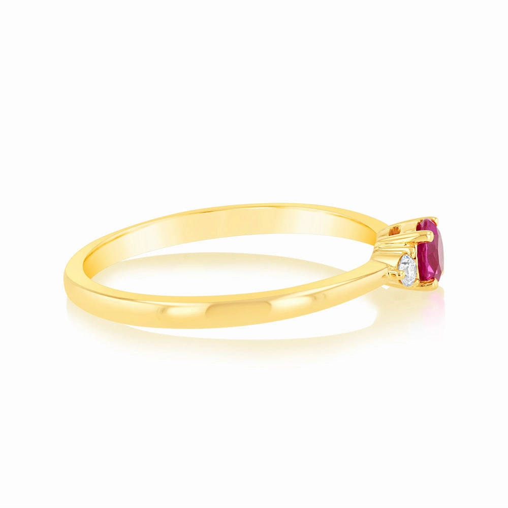 0.30 Carat Created Ruby and Diamond Ring in 9ct Yellow Gold