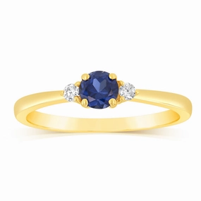 0.30 Carat Created Sapphire and Diamond Ring in 9ct Yellow Gold