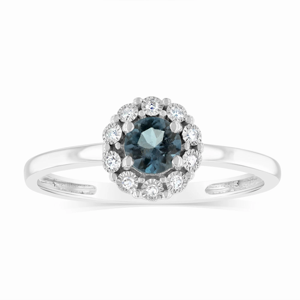 0.30 Carat London Blue Topaz and Diamond Ring in 9ct White Gold