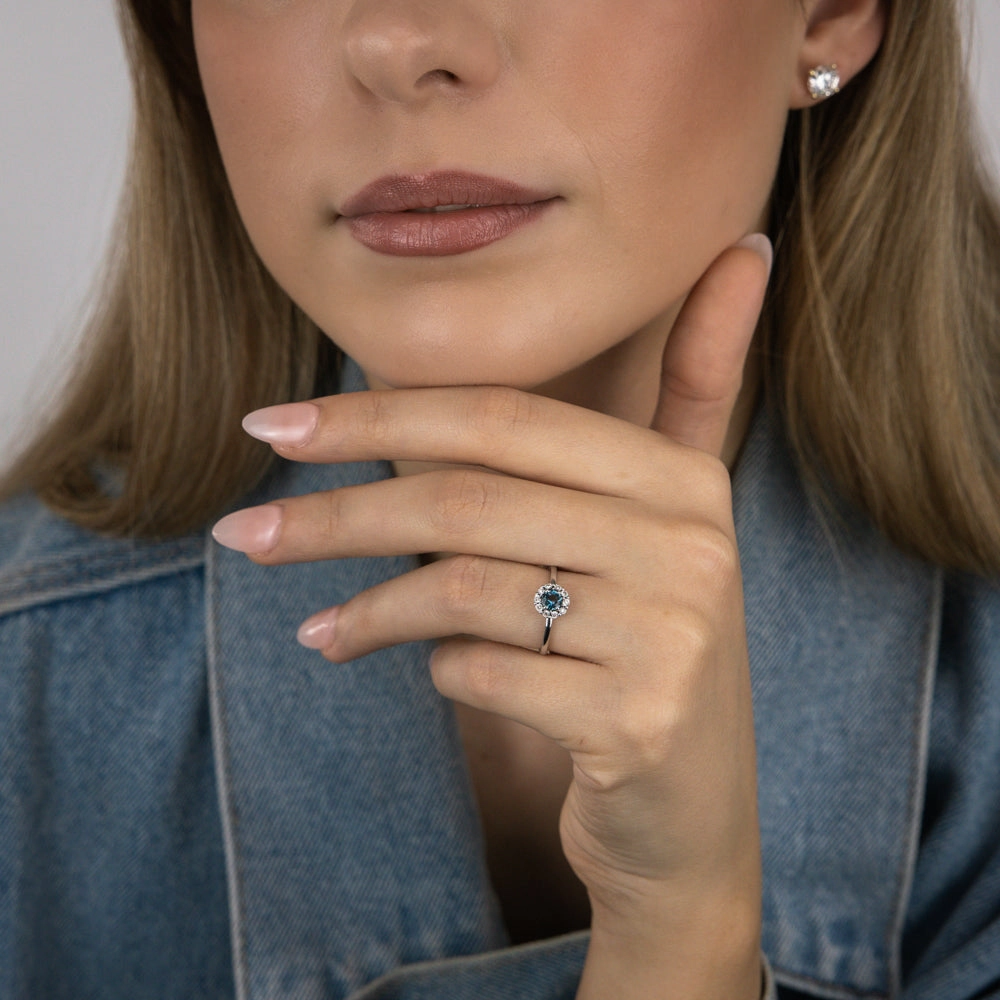 0.30 Carat London Blue Topaz and Diamond Ring in 9ct White Gold