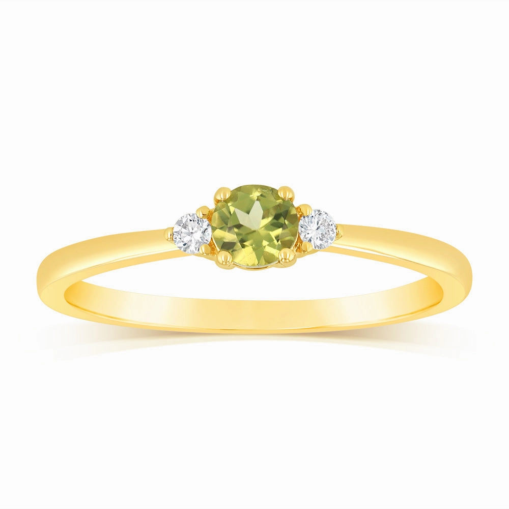0.30 Carat Peridot and Diamond Ring in 9ct Yellow Gold
