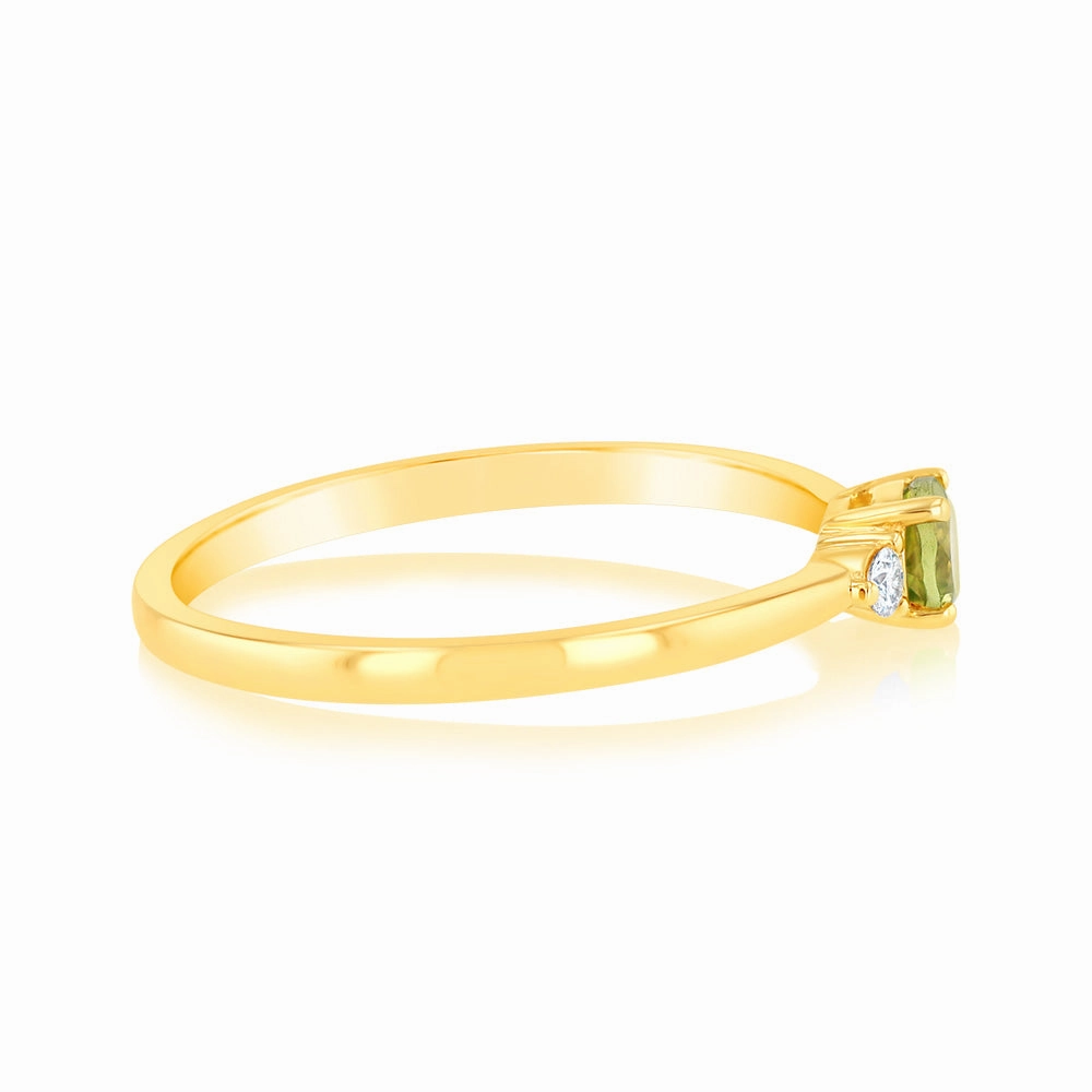 0.30 Carat Peridot and Diamond Ring in 9ct Yellow Gold