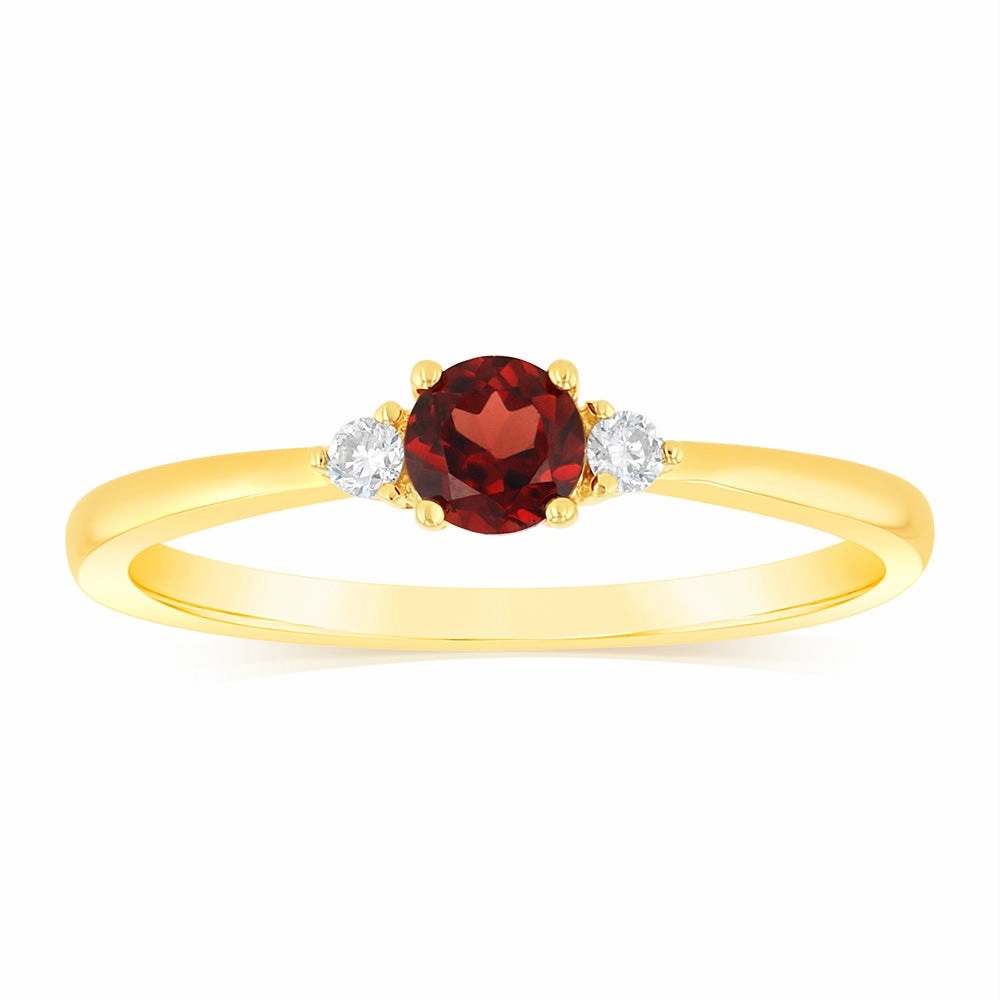 0.30 Carat Red Garnet and Diamond Ring in 9ct Yellow Gold
