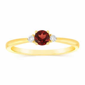 0.30 Carat Red Garnet and Diamond Ring in 9ct Yellow Gold