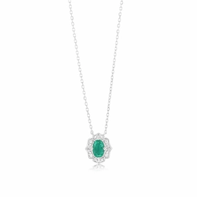 0.40 Carat Created Emerald Oval and Diamond Pendant in 9ct Yellow Gold