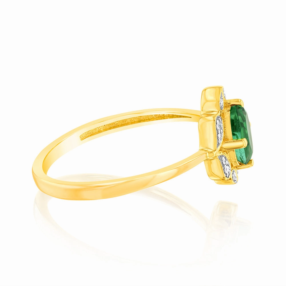 0.40 Carat Created Emerald Oval and Diamond Ring in 9ct Yellow Gold