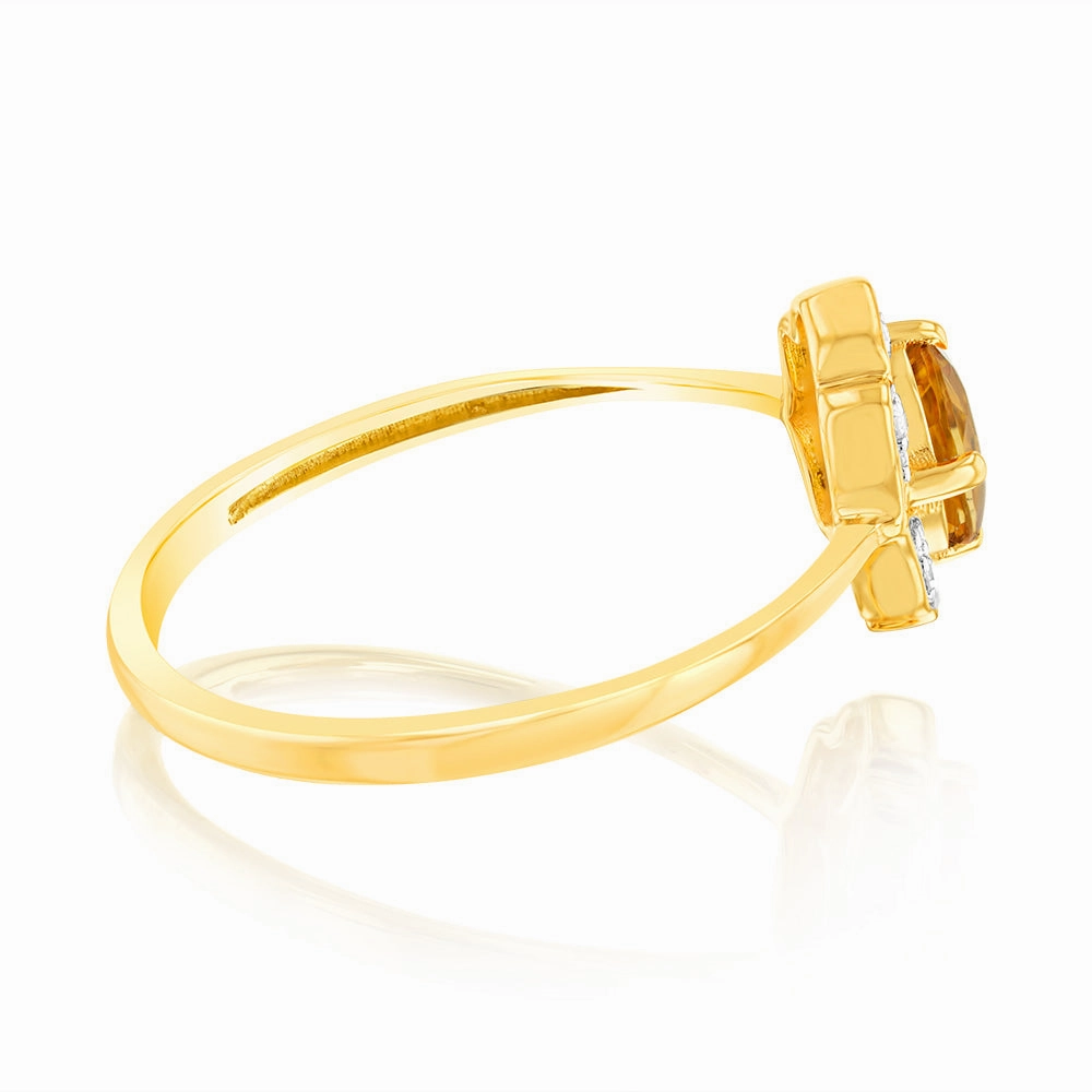 0.44 Carat Citrine Oval and Diamond Ring in 9ct Yellow Gold