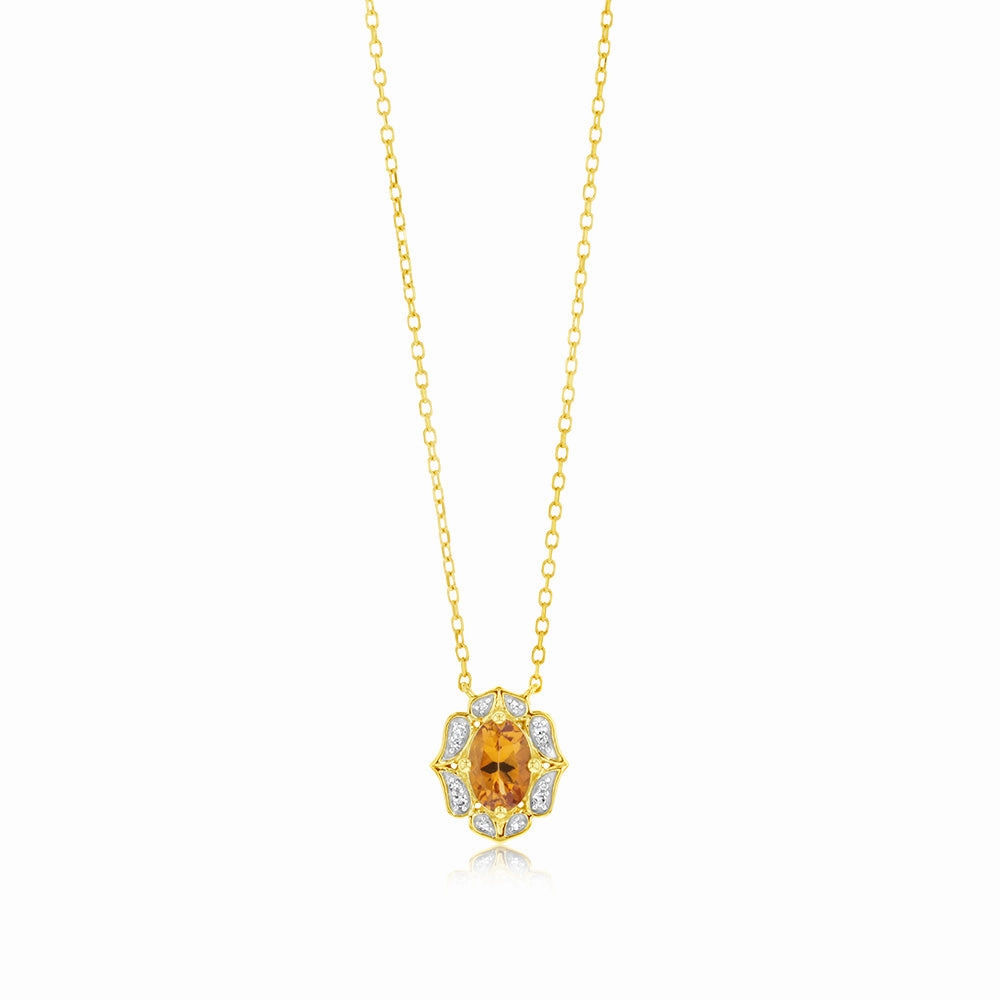 0.44 Carat Created Citrine Oval and Diamond Pendant in 9ct Yellow Gold