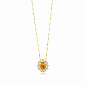 0.44 Carat Created Citrine Oval and Diamond Pendant in 9ct Yellow Gold