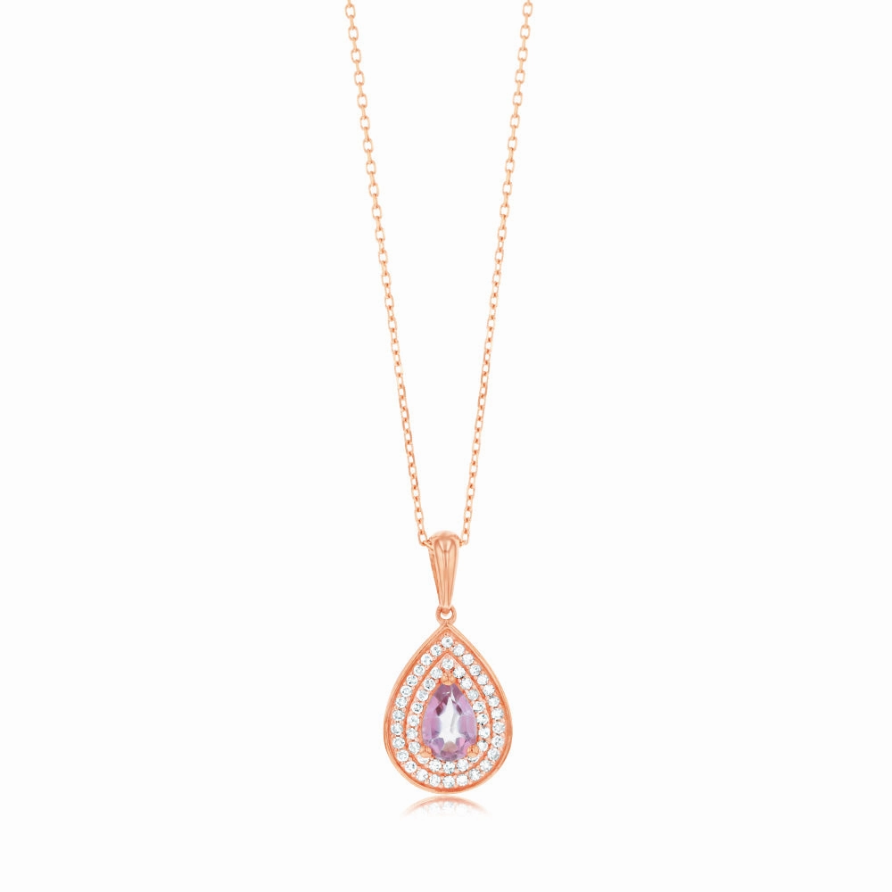 0.44 Carat Pink Topaz Pear and Diamond Pendant with 45cm Chain in 9ct Rose Gold