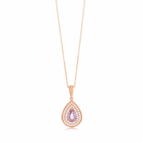 0.44 Carat Pink Topaz Pear and Diamond Pendant with 45cm Chain in 9ct Rose Gold