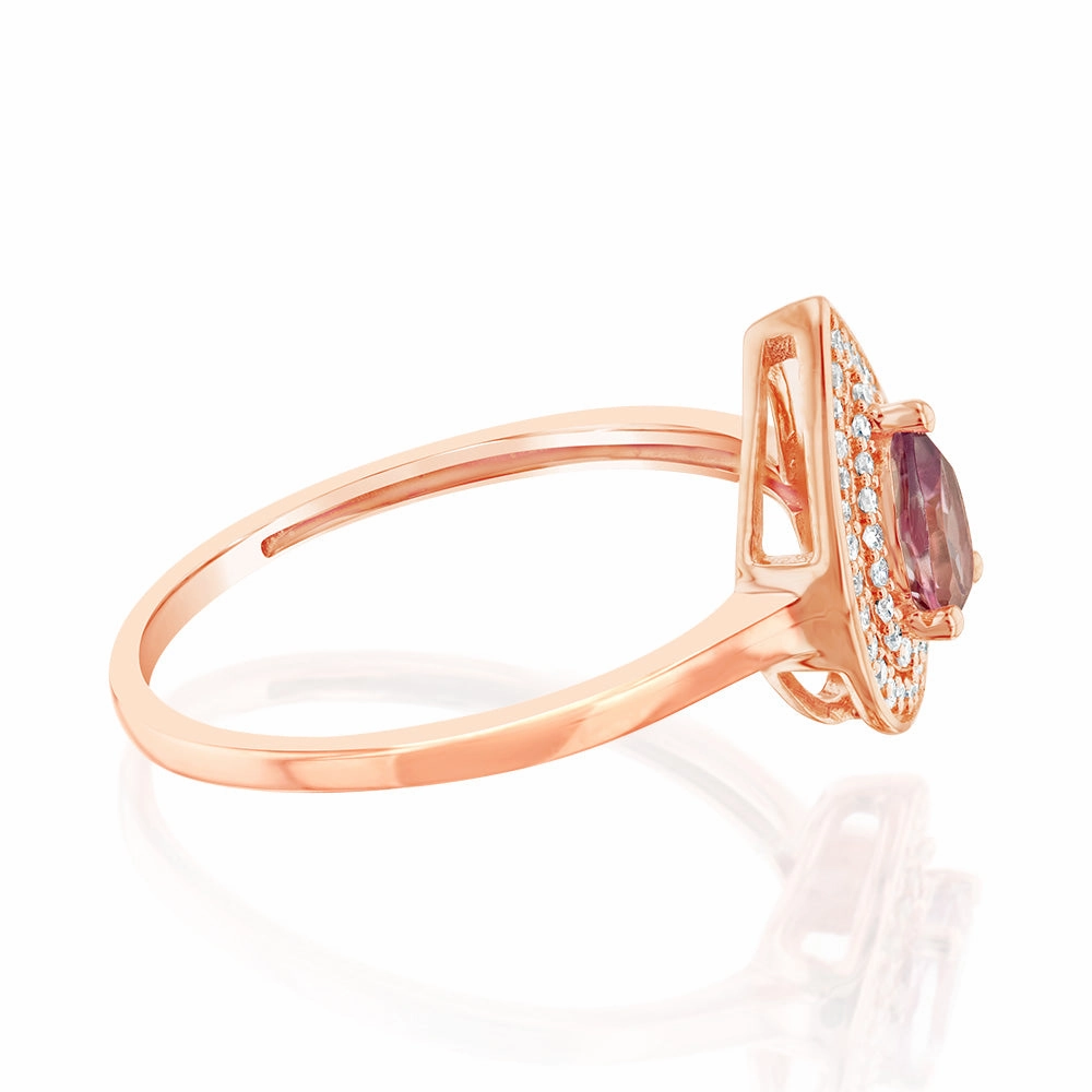 0.44 Carat Pink Topaz Pear and Diamond Ring in 9ct Rose Gold