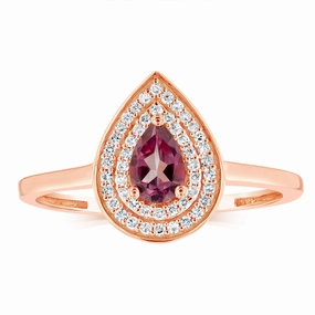 0.44 Carat Pink Topaz Pear and Diamond Ring in 9ct Rose Gold
