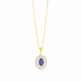 0.46 Carat Amethyst and Diamond Pendant with 45cm Chain in 9ct Yellow Gold