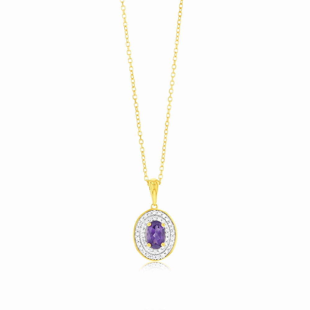 0.46 Carat Amethyst and Diamond Pendant with 45cm Chain in 9ct Yellow Gold
