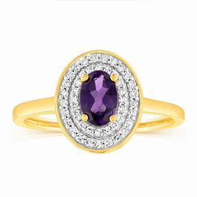 0.46 Carat Amethyst and Diamond Ring in 9ct Yellow Gold