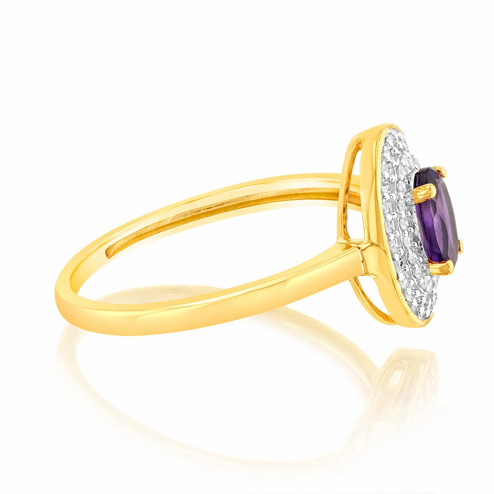 0.46 Carat Amethyst and Diamond Ring in 9ct Yellow Gold