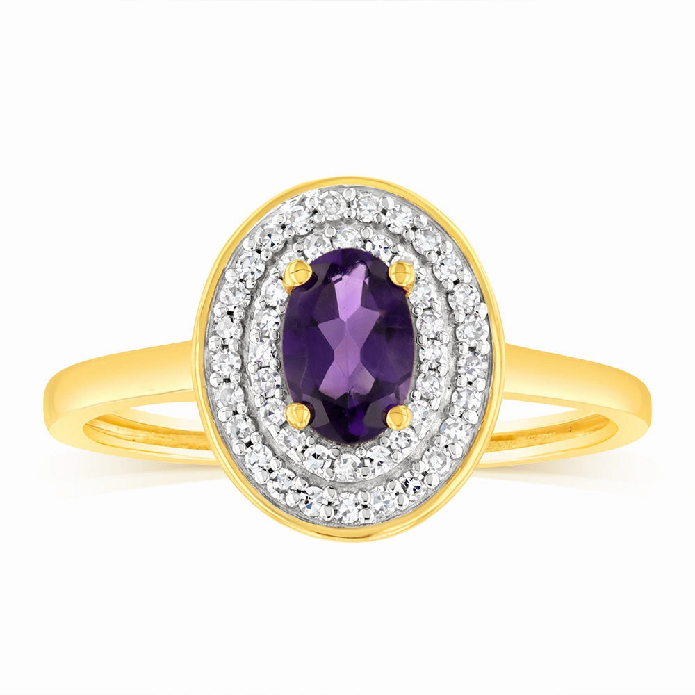 0.46 Carat Amethyst and Diamond Ring in 9ct Yellow Gold