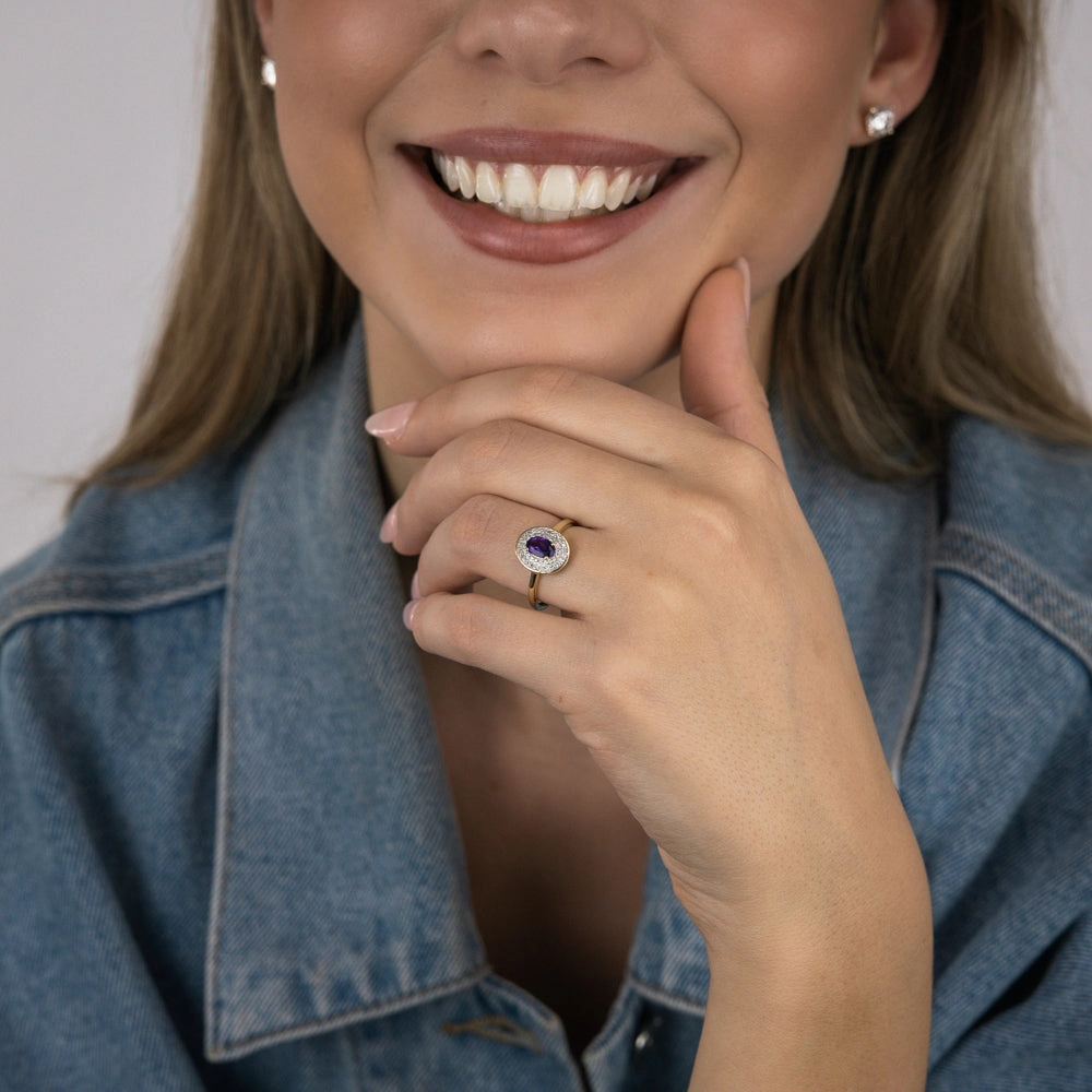 0.46 Carat Amethyst and Diamond Ring in 9ct Yellow Gold