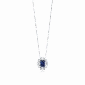0.50 Carat Created Blue Sapphire Oval and Diamond Pendant with 45cm Chain in 9ct White Gold