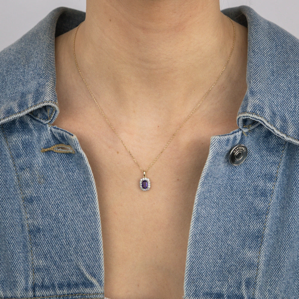 0.54 Carat Amethyst and Diamond Pendant with 45cm Chain in 9ct Yellow Gold