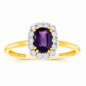 0.54 Carat Amethyst and Diamond Ring in 9ct Yellow Gold