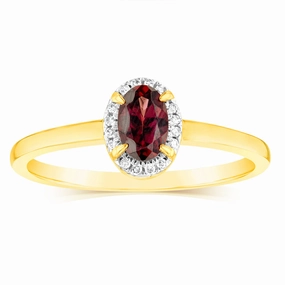 0.56 Carat Red Garnet and Diamond Ring in 9ct Yellow Gold