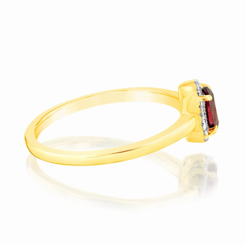 0.56 Carat Red Garnet and Diamond Ring in 9ct Yellow Gold