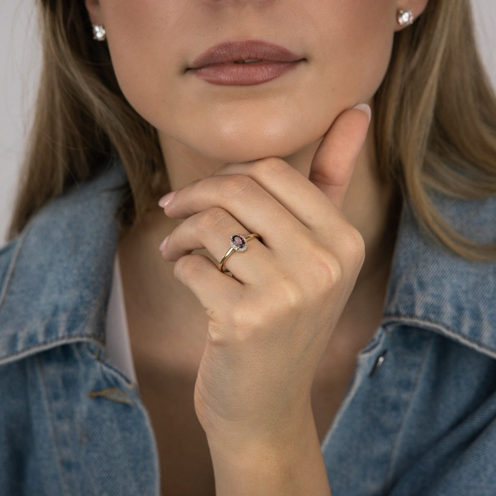 0.56 Carat Red Garnet and Diamond Ring in 9ct Yellow Gold