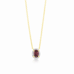 0.56 Carat Red Garnet Oval and Diamond Pendant with 45cm Chain in 9ct Yellow Gold