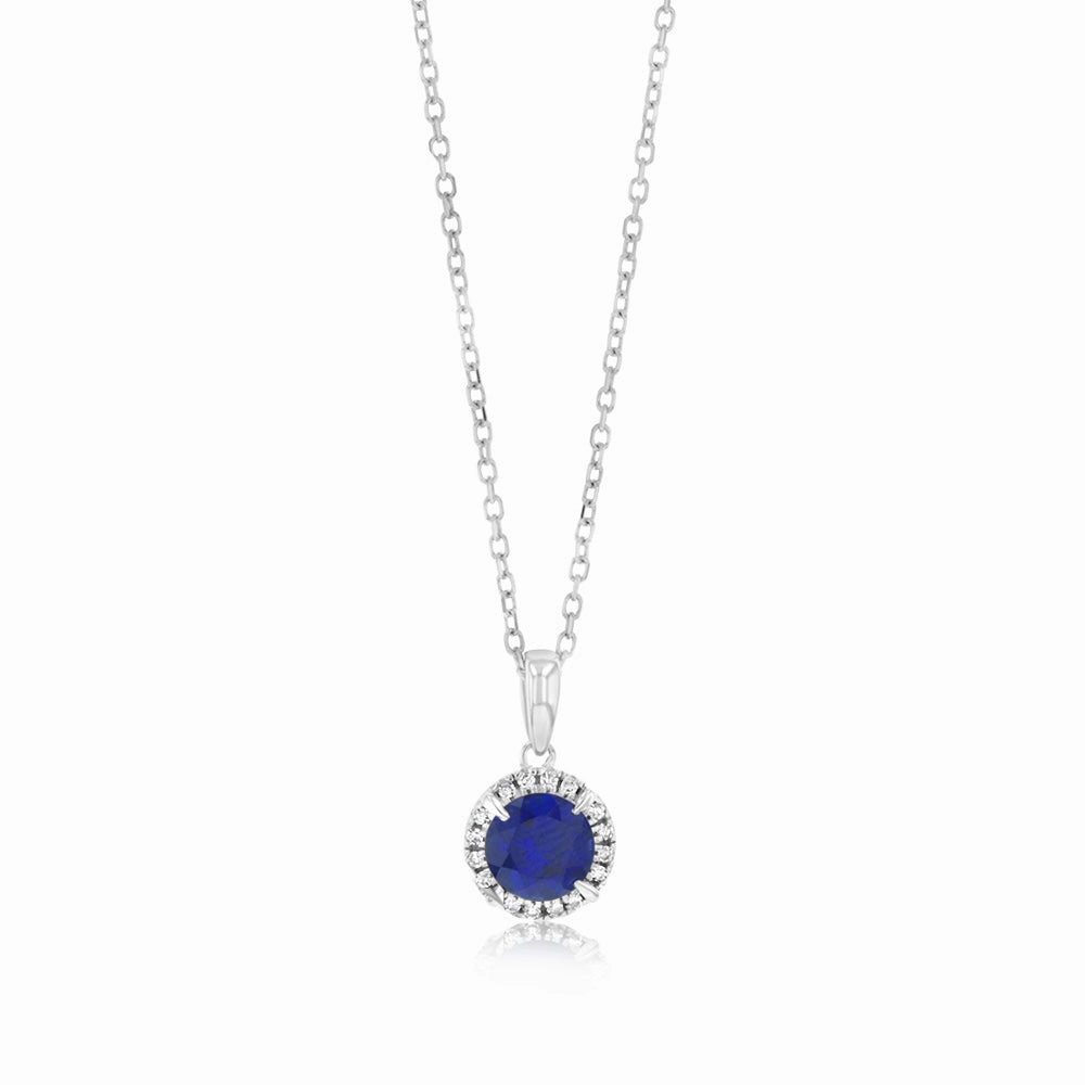 0.67 Carat Created Sapphire and Diamond Pendant with 45cm Chain in 9ct White Gold