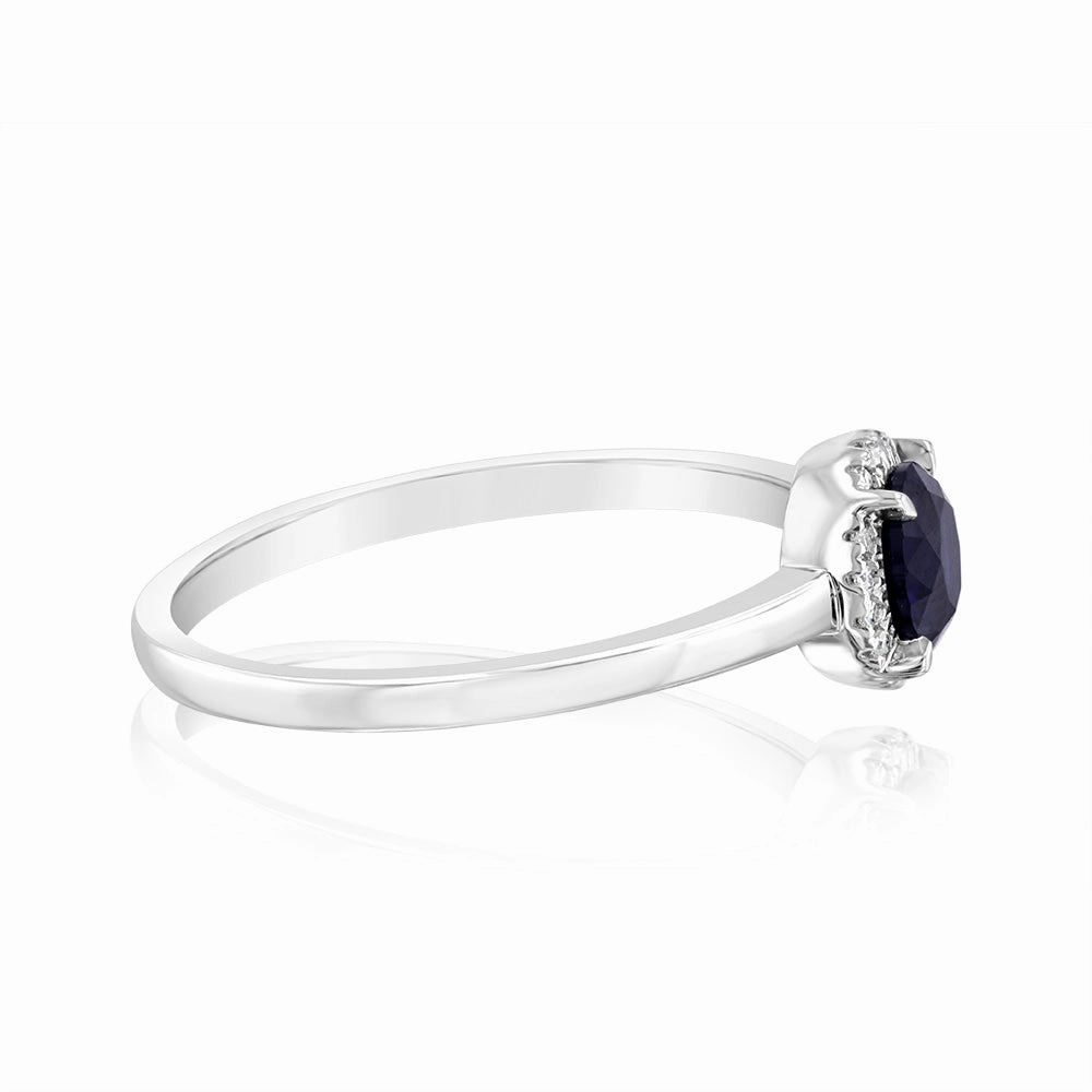 0.67 Carat Created Sapphire and Diamond Ring in 9ct White Gold