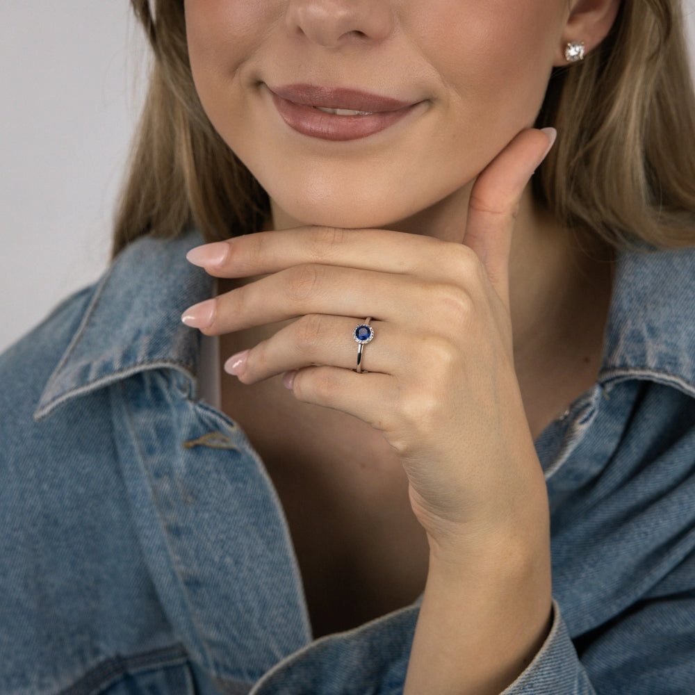 0.67 Carat Created Sapphire and Diamond Ring in 9ct White Gold