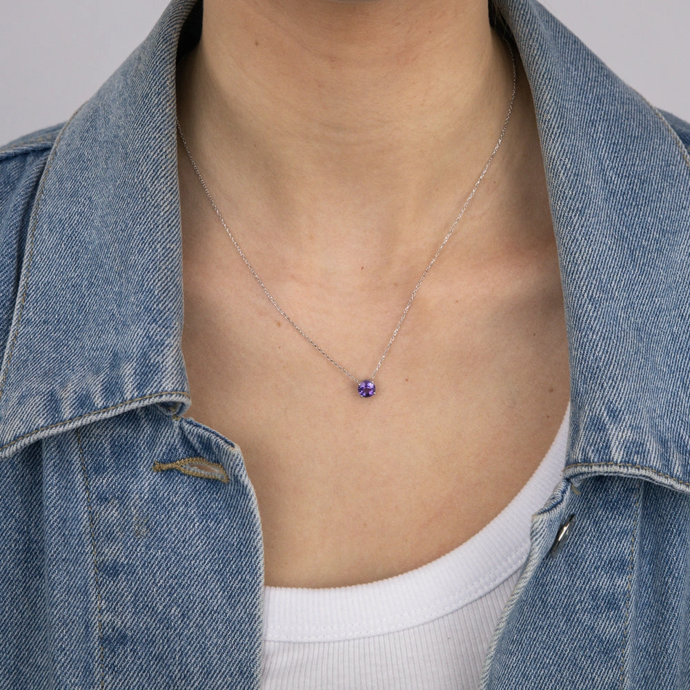 0.76 Carat Amethyst Pendant with 45cm Chain in 9ct White Gold