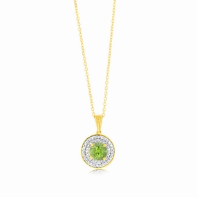 0.87 Carat Peridot and Diamond Pendant with 45cm Chain in 9ct Yellow Gold