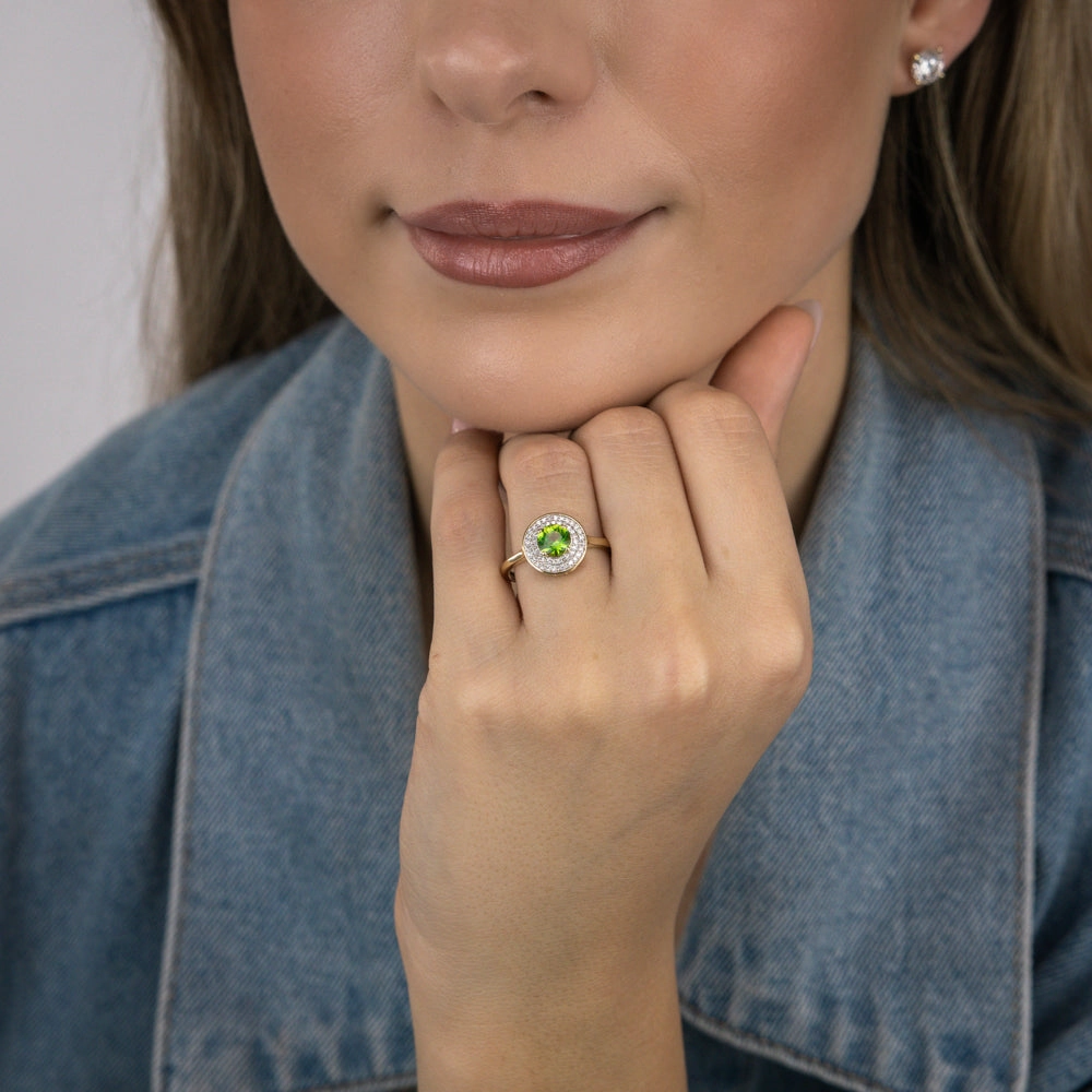 0.87 Carat Peridot and Diamond Ring in 9ct Yellow Gold