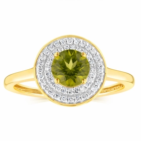 0.87 Carat Peridot and Diamond Ring in 9ct Yellow Gold