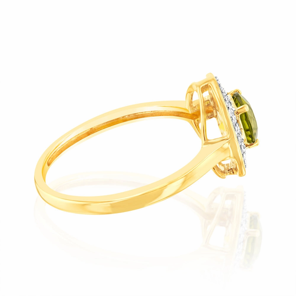0.87 Carat Peridot and Diamond Ring in 9ct Yellow Gold