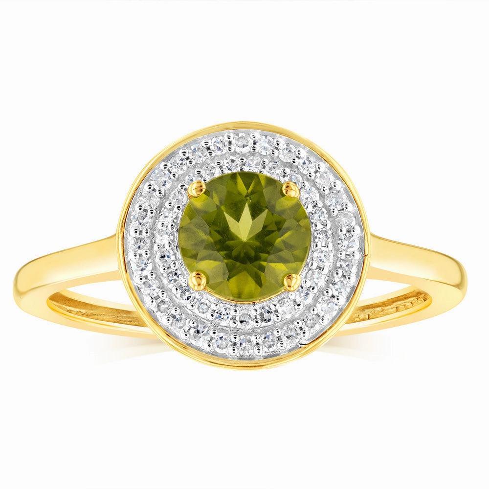 0.87 Carat Peridot and Diamond Ring in 9ct Yellow Gold