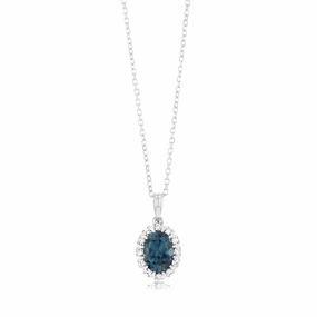 0.90 Carat London Blue Topaz and Diamond Pendant with 45cm Chain in 9ct White Gold