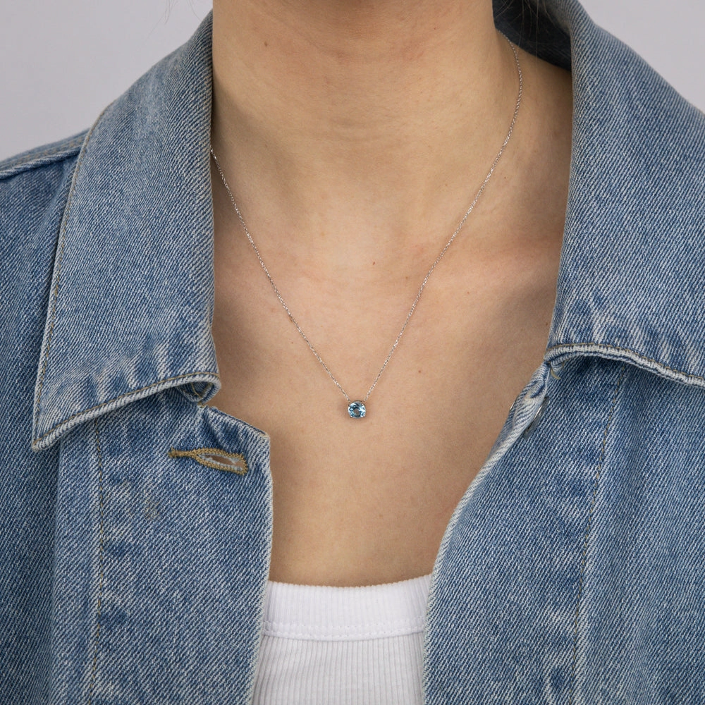 0.9 Carat Blue Topaz Pendant with 45cm Chain in 9ct White Gold