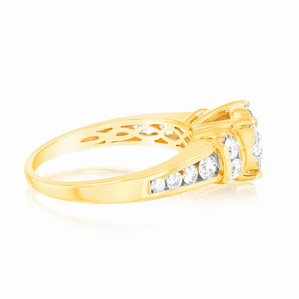 14ct Yellow Gold 1 Carat Brilliant Cut Diamond Halo Solitaire Ring