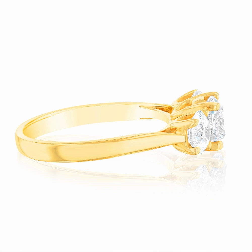14ct Yellow Gold 2 Carat Diamond Trilogy Ring with 3 Round Brilliant Cut Diamonds